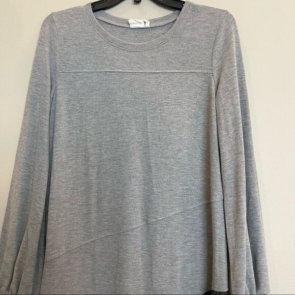 SIMPLE Suzanne Betro Heather Gray Ruffle Asymmetric Midi Dress - Picture 4 of 10